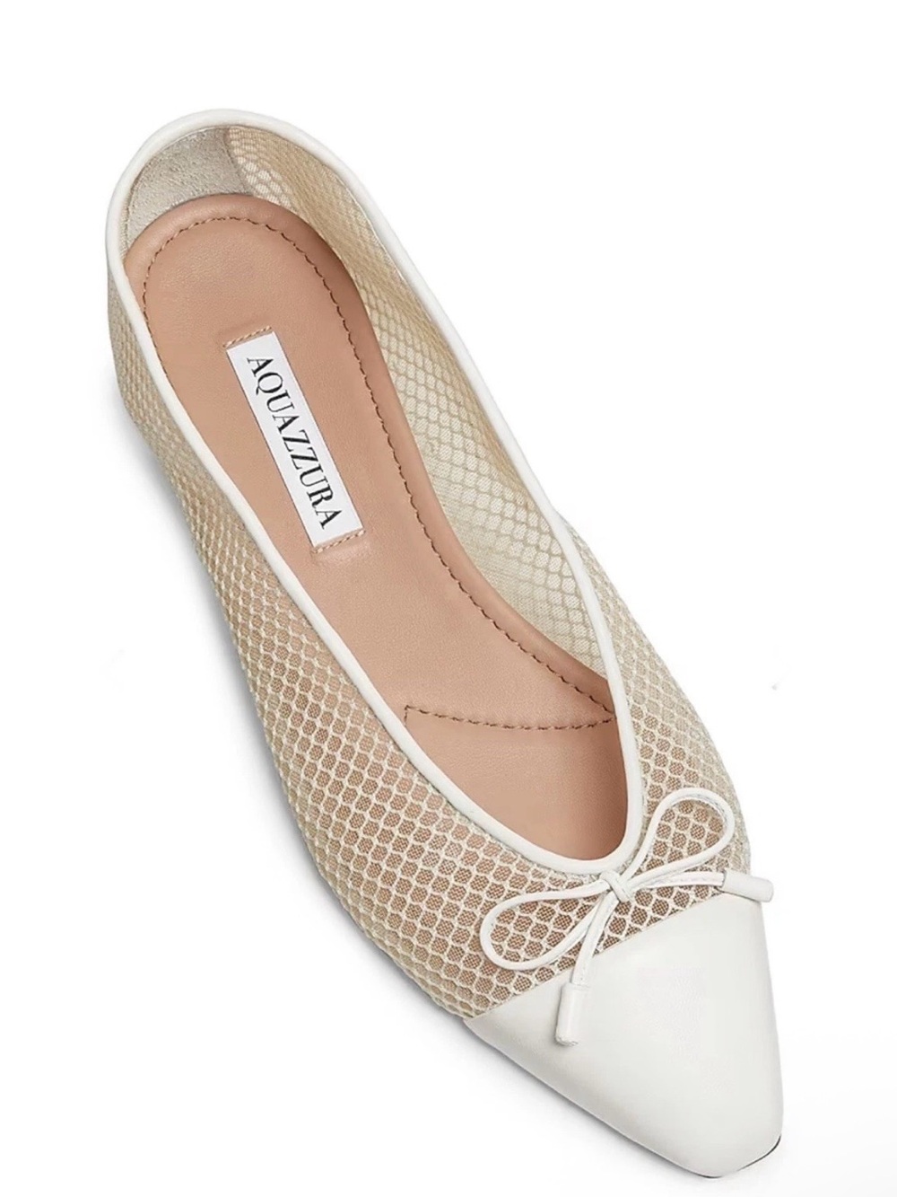 Aquazzura Beige Mesh and White Trim Pointed Ballet Flat Size 37